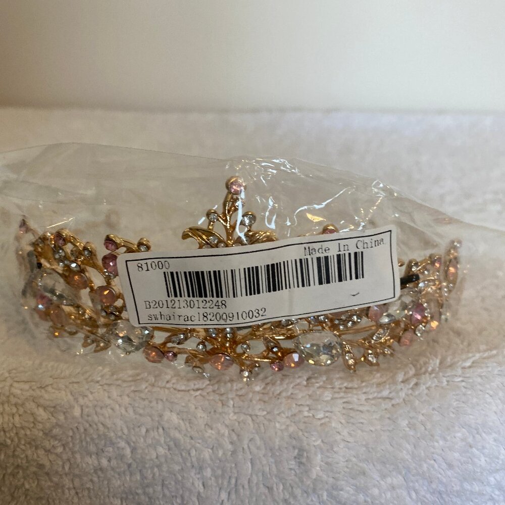 Beautiful Pink Teardrop Rhinestone Tiara Design Alloy Headband New